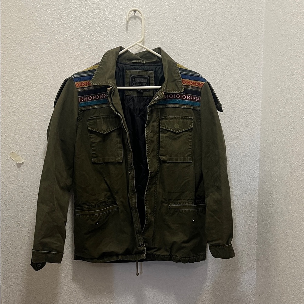 21men Military Green Jacket with Embroidered Details